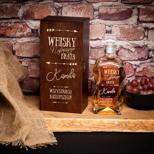 Karafka na Whisky w Skrzynce z Grawerem - Prezent dla Męża ciemny brąz