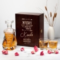Karafka z Grawerem w Skrzynce i Szklanki Do Whisky - Prezent na dla Męża ciemny brąz