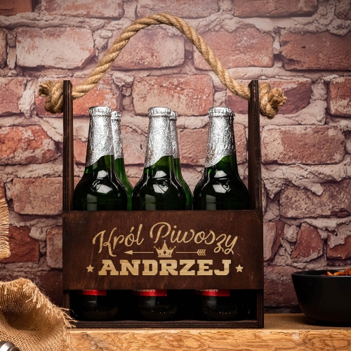 Prezent na Andrzejki - Nosidło na Piwo Prezent dla Andrzeja - Król Piwoszy Andrzej ciemne