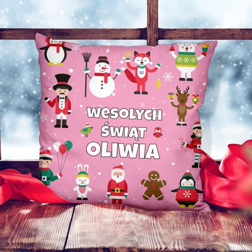 Prezent na Święta dla Dziecka - Świąteczna Poduszka z Imieniem - Wesołych Świąt Rożowa
