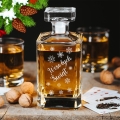 Karafka do Whisky z Grawerem - Prezent na Święta - Wesołych Świąt Śnieżynki - Kwadratowa