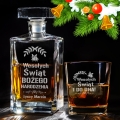 Karafka z Grawerem i Szklanka Do Whisky - Prezent na Święta - Wesołych Świąt i Do Dna - Kwadratowa
