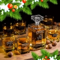 Karafka z Grawerem i 6 Szklanek Do Whisky - Prezent na Święta - Wesołych Świąt Bałwanek - Kwadratowa