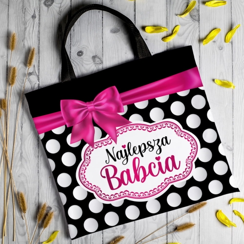 Torba Na Zakupy z Nadrukiem dla Babci - Prezent na Dzień Babci - Grochy