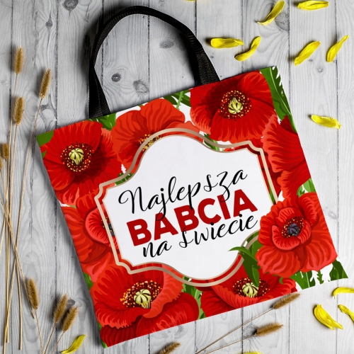 Torba Na Zakupy z Nadrukiem dla Babci - Prezent na Dzień Babci - Czerwone Maki