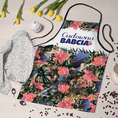 Fartuch Kuchenny dla Babci - Prezent na Dzień Babci - Cudowna Babcia Kwiaty