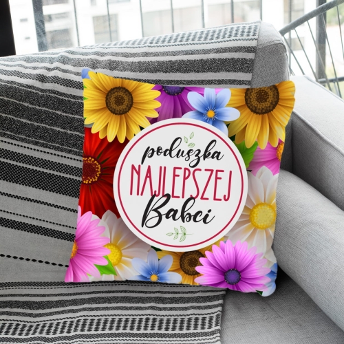 Poduszka dla Babci z Nadrukiem - Prezent na Dzień Babci - Kolorowe Kwiaty