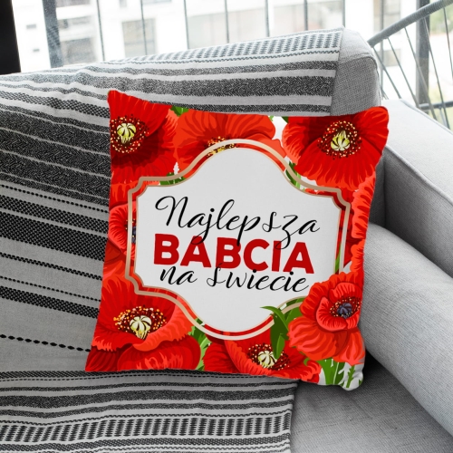 Poduszka dla Babci z Nadrukiem - Prezent na Dzień Babci - Czerwone Maki