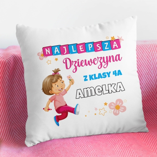 Prezent na Dzień Kobiet w Klasie - Poduszka z Imieniem dla Dziewczynki - Najlepsza Dziewczyna