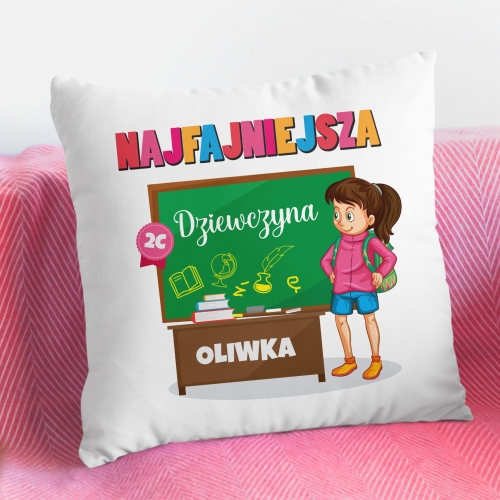 Prezent na Dzień Kobiet w Klasie - Poduszka z Imieniem dla Dziewczynki - Najfajniejsza Dziewczyna