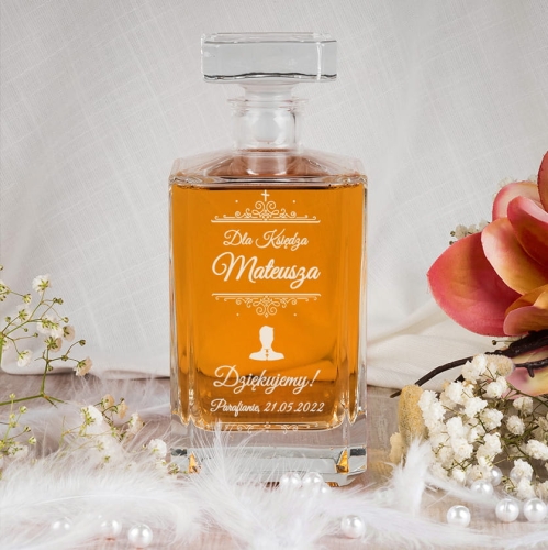 Karafka do Whisky z Grawerem - Prezent dla Księdza - Podziękowanie - Kwadratowa