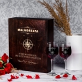 Skrzynka na Wino z Kieliszkami z Grawerem - Prezent dla Podróżnika na Urodziny
