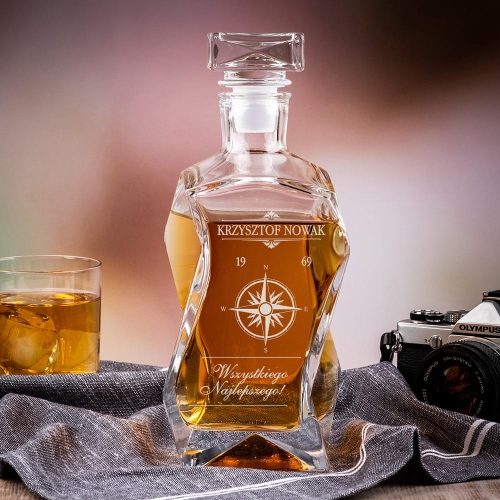 Karafka do Whisky z Grawerem - Prezent dla Podróżnika na Urodziny - Łamana