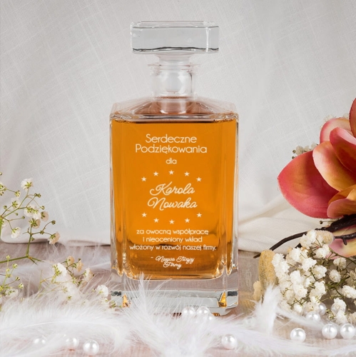 Karafka na Whisky z Grawerem - Prezent dla Pracownika - Podziękowanie za Współpracę - Kwadratowa