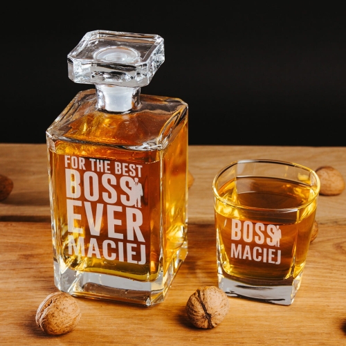 Karafka z Grawerem i Szklanka do Whisky - Prezent dla Szefa - For The Best Boss Ever