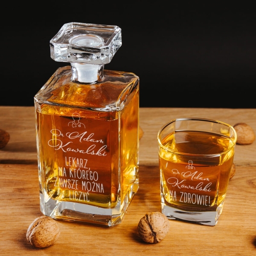 Karafka z Grawerem i Szklanka do Whisky - Prezent dla Lekarza - Zawsze Można Liczyć - Kwadratowa