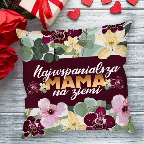 Poduszka dla Mamy z Nadrukiem - Prezent na Dzień Matki - Fioletowe Storczyki