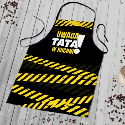 Fartuch Kuchenny z Nadrukiem dla Taty - Prezent na Dzień Ojca - Uwaga Tata w Kuchni