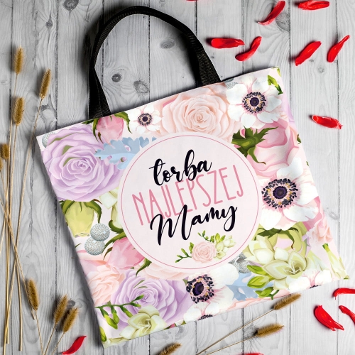 Torba Na Zakupy z Nadrukiem dla Mamy - Prezent na Dzień Matki - Pastelowe Róże