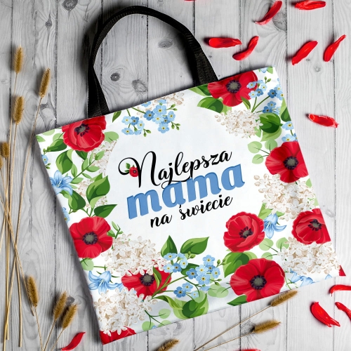 Torba Na Zakupy z Nadrukiem dla Mamy - Prezent na Dzień Matki - Maki i Niezapominajki