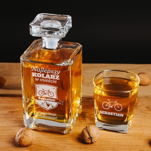 Karafka z Grawerem i Szklanka do Whisky - Prezent dla Rowerzysty - Najlepszy Kolarz w Mieście