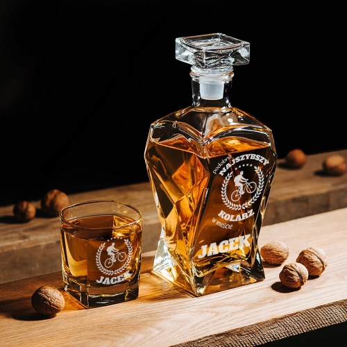 Karafka z Grawerem i Szklanka do Whisky - Prezent dla Rowerzysty -  Najszybszy Kolarz w Mieście