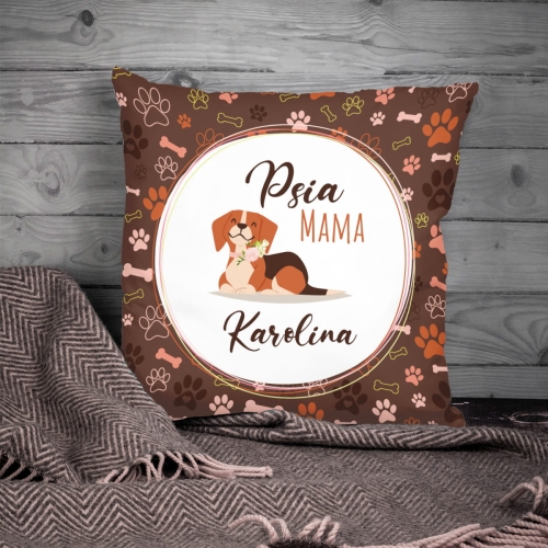 Poduszka z Psem - Prezent dla Psiarza z Imieniem - Psia Mama Łapki