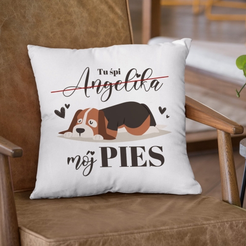 Poduszka z Psem - Prezent dla Psiarza z Imieniem - Tu Śpi Mój Pies