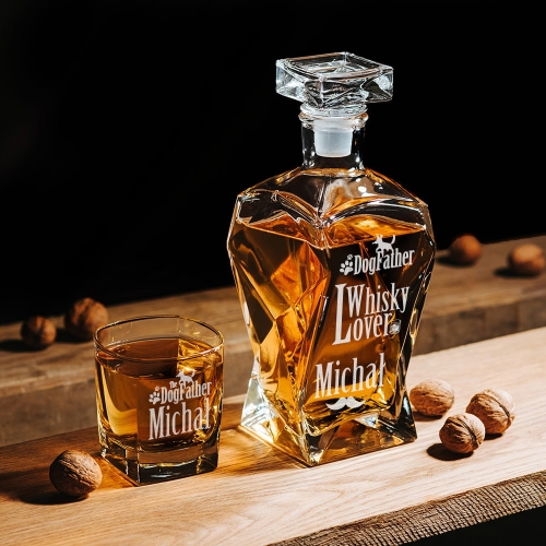 Karafka z Grawerem i Szklanka do Whisky - Prezent dla Miłośnika Psów - The DogFather - Łamana