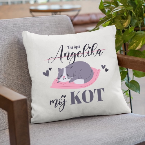 Poduszka z Kotem - Prezent dla Kociarza, Kociary z Imieniem - Tu Śpi Mój Kot