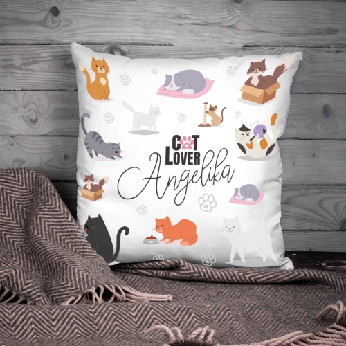 Poduszka z Kotem - Prezent dla Kociarza, Kociary z Imieniem - Cat Lover