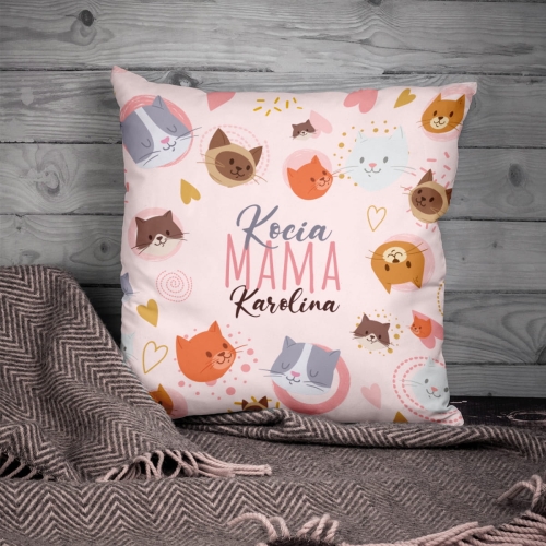 Poduszka z Kotem - Prezent dla Kociarza, Kociary z Imieniem - Kocia Mama