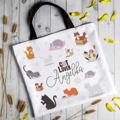 Torba z Nadrukiem - Torba z Kotem - Prezent dla Kociarza, Kociary z Imieniem - Cat Lover