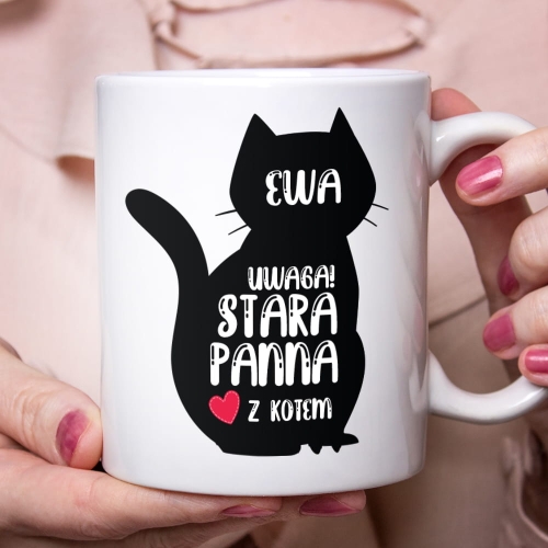 Kubek z Nadrukiem - Kubek z Kotem - Prezent dla Kociarza, Kociary - Stara Panna z Kotem