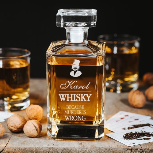 Karafka do Whisky z Grawerem - Prezent dla Miłośnika Kotów - Because Murder is Wrong - Kwadratowa