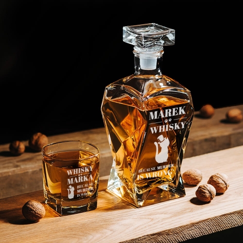 Karafka z Grawerem i Szklanka Do Whisky - Prezent dla Miłośnika Kotów - Murder is Wrong - Łamana