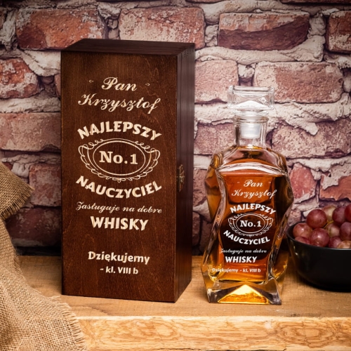 Karafka z Grawerem w Skrzynce - Prezent dla Nauczyciela - Dzień Nauczyciela - Najlepszy Nauczyciel - Łamana ciemna