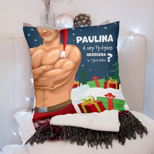 Poduszka Mikołajkowa z Nadrukiem - Prezent na Mikołajki Święta z Imieniem - Czy Byłaś Grzeczna