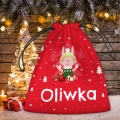 Prezent na Mikołajki dla Dzieci - Mikołajkowy Worek Na Prezenty z Imieniem -  Króliczek