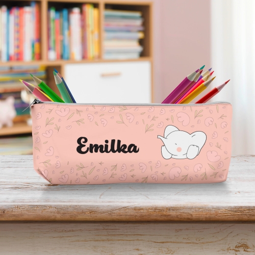 Piórnik Szkolny Dla Dzieci z Imieniem do Szkoły Przedszkola - Słonik Kwiatuszki