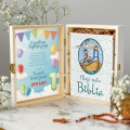 Biblia w Pudełku Prezent na Pierwsze Urodziny - Prezent na Roczek - Biblia dla Dzieci - Autko - Biała