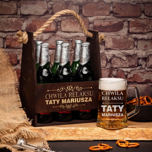 Nosidło na piwo ciemne i kufel do piwa z grawerem