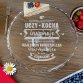 Szklana Patera na Ciasto Tort z Grawerem dla Nauczyciela - Prezent na Dzień Nauczyciela - Uczy Kocha Inspiruje - Fala