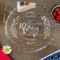Szklana Patera na Ciasto Tort z Grawerem - Prezent na Rocznicę Ślubu - Liście - Fala