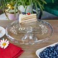 Szklana Patera na Ciasto Tort z Grawerem - Prezent na Rocznicę Ślubu - Liście - Fala