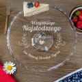Szklana Patera na Ciasto Tort z Grawerem - Prezent na Ślub dla Pary Młodej - Wszystkiego Najsłodszego - Fala