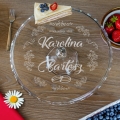 Szklana Patera na Ciasto Tort z Grawerem - Prezent na Ślub dla Pary Młodej - Obrączki - Fala
