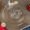 Szklana Patera na Ciasto Tort z Grawerem - Prezent na Urodziny - Wszystkiego Najlepszego - Fala