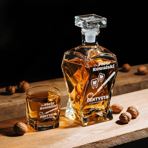 Karafka z Grawerem i Szklanka do Whisky - Prezent dla Dentysty - Dentysta z powołania - Łamana