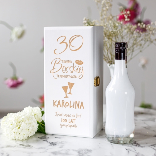 Skrzynka Biała na Alkohol Na Urodziny - Prezent na Urodziny, Osiemnastkę - Kieliszki